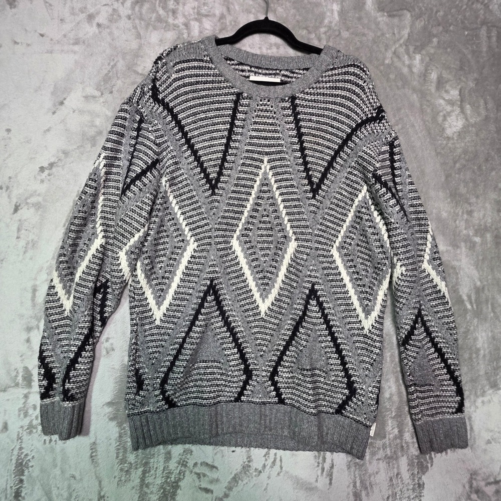 Hollister Mens Grey Geometric Diamond Knit Crew Neck Sweater Large 320S2443